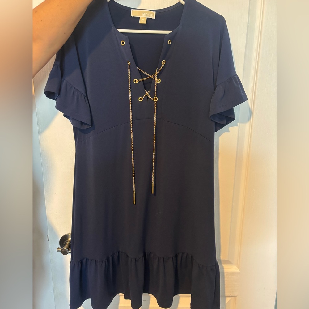 Michael Kors Midnight Blue Top with Gold Chain Detail